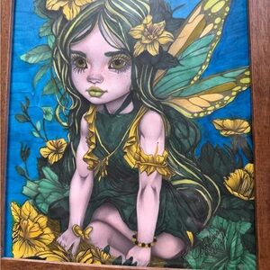 Whimsical Fairy Art portrait with Yellow Accents